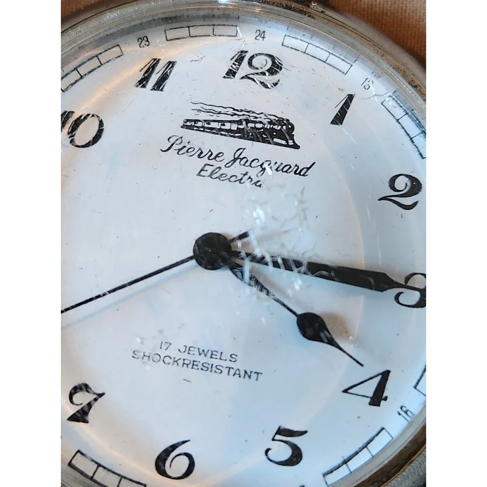 Vintage Pierre Jacquard Electra Railway 17 Jewels Pocket Watch Steam Train As-Is